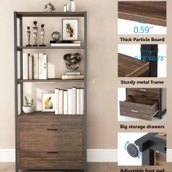 Store Tribesigns 2-Drawer Bookshelf Etagere Bookcase with Open Shelves