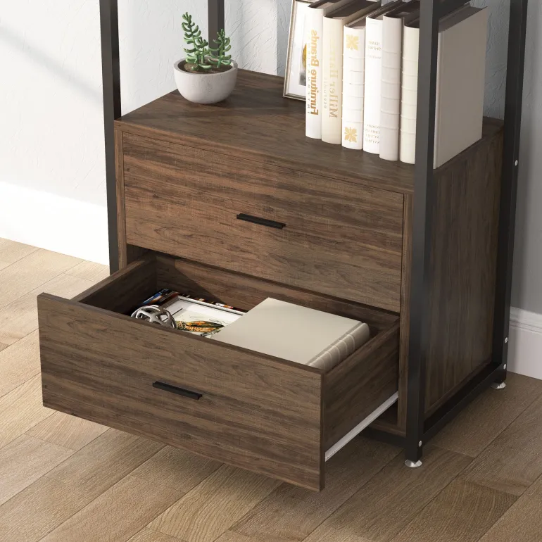 Store Tribesigns 2-Drawer Bookshelf Etagere Bookcase with Open Shelves