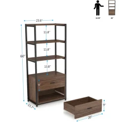 Store Tribesigns 2-Drawer Bookshelf Etagere Bookcase with Open Shelves
