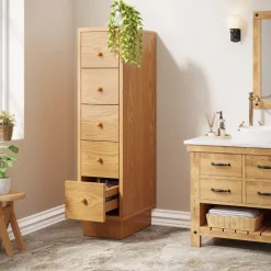 Fashion Tribesigns 5-Drawer Chest, Wood Narrow Dresser Storage Chest of Drawers