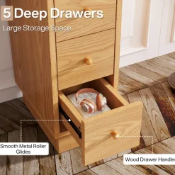 Fashion Tribesigns 5-Drawer Chest, Wood Narrow Dresser Storage Chest of Drawers
