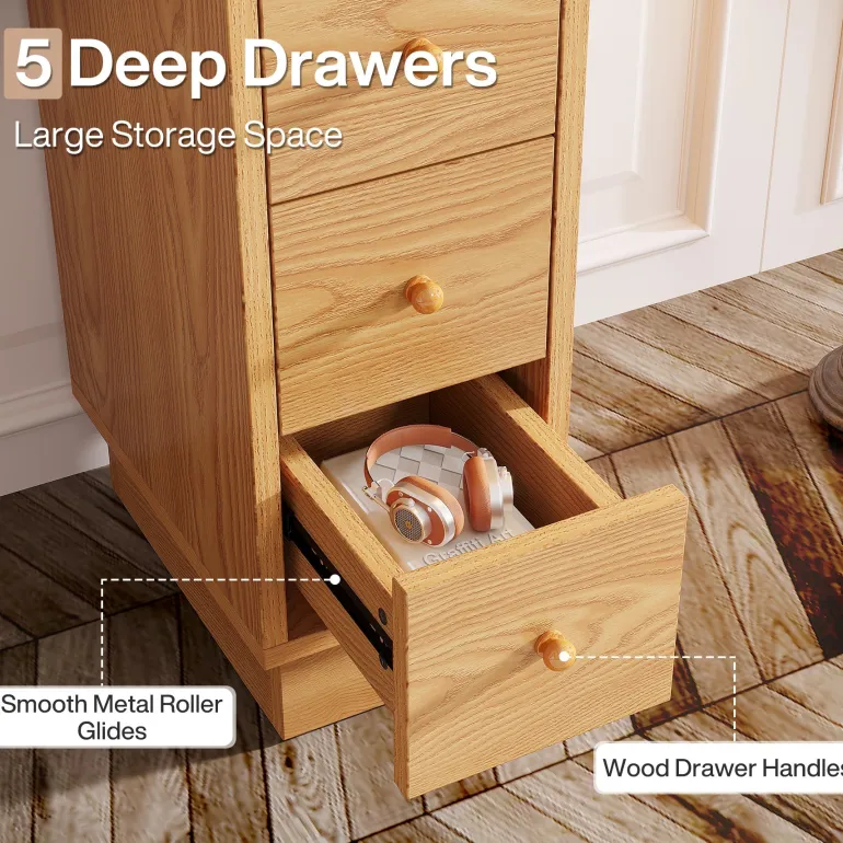 Fashion Tribesigns 5-Drawer Chest, Wood Narrow Dresser Storage Chest of Drawers