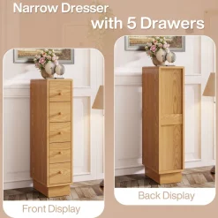 Fashion Tribesigns 5-Drawer Chest, Wood Narrow Dresser Storage Chest of Drawers