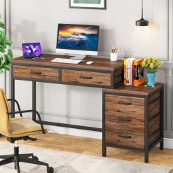 Online Tribesigns 5-Drawer Computer Desk, Study Writing Table with Reversible Drawer Cabinet