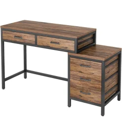 Online Tribesigns 5-Drawer Computer Desk, Study Writing Table with Reversible Drawer Cabinet