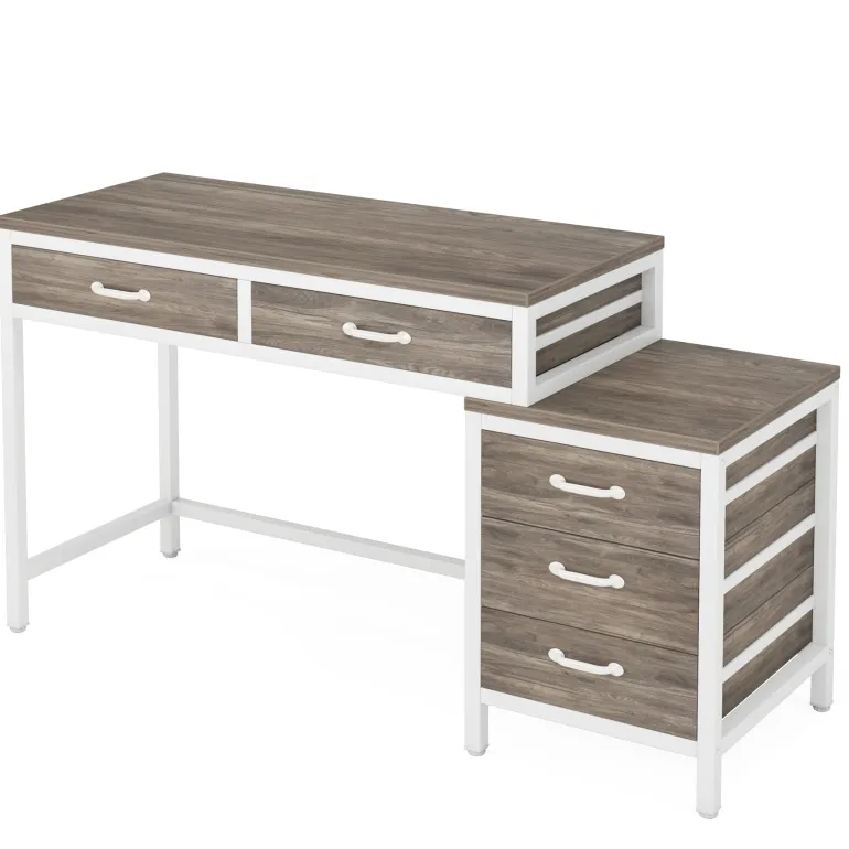 Online Tribesigns 5-Drawer Computer Desk, Study Writing Table with Reversible Drawer Cabinet