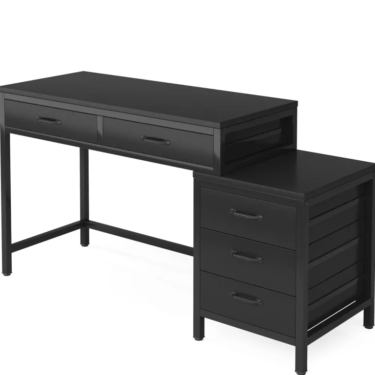 Online Tribesigns 5-Drawer Computer Desk, Study Writing Table with Reversible Drawer Cabinet