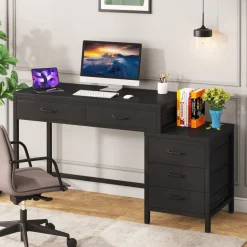 Online Tribesigns 5-Drawer Computer Desk, Study Writing Table with Reversible Drawer Cabinet