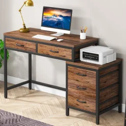 Online Tribesigns 5-Drawer Computer Desk, Study Writing Table with Reversible Drawer Cabinet