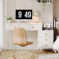Discount Tribesigns 5-Drawer Computer Desk with Transparent Acrylic Base and Legs