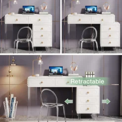Discount Tribesigns 5-Drawer Computer Desk with Transparent Acrylic Base and Legs