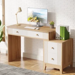 Best Sale Tribesigns 4-Drawer Computer Desk, Wooden Study Writing Table with Storage