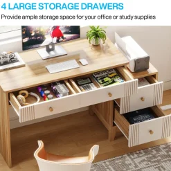Best Sale Tribesigns 4-Drawer Computer Desk, Wooden Study Writing Table with Storage