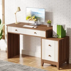 Best Sale Tribesigns 4-Drawer Computer Desk, Wooden Study Writing Table with Storage
