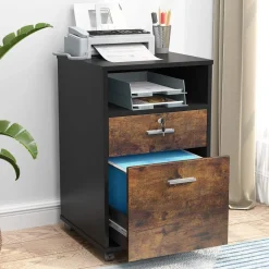 Store Tribesigns 2-Drawer File Cabinet Mobile Printer Stand with Lock