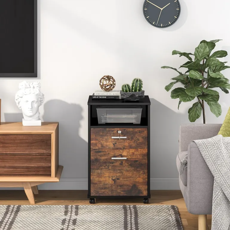 Store Tribesigns 2-Drawer File Cabinet Mobile Printer Stand with Lock