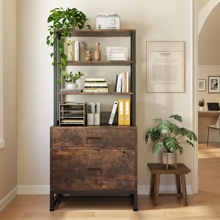 Hot Tribesigns 2-Drawer File Cabinet, Vertical Filing Cabinet with Lock & Bookshelf