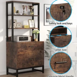 Hot Tribesigns 2-Drawer File Cabinet, Vertical Filing Cabinet with Lock & Bookshelf