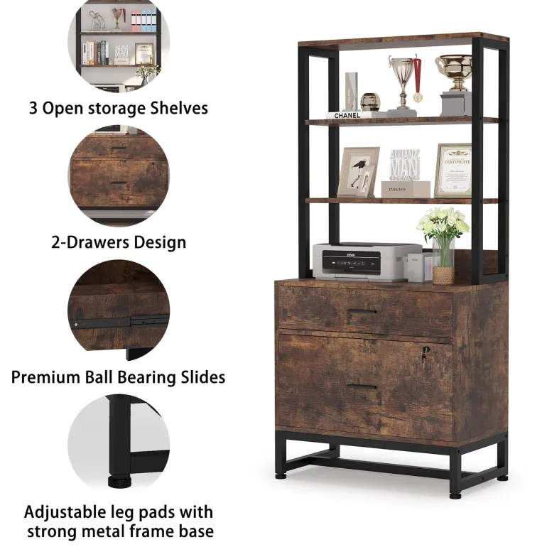 Hot Tribesigns 2-Drawer File Cabinet, Vertical Filing Cabinet with Lock & Bookshelf