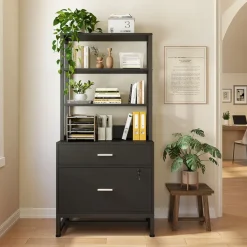 Hot Tribesigns 2-Drawer File Cabinet, Vertical Filing Cabinet with Lock & Bookshelf