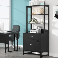 Hot Tribesigns 2-Drawer File Cabinet, Vertical Filing Cabinet with Lock & Bookshelf