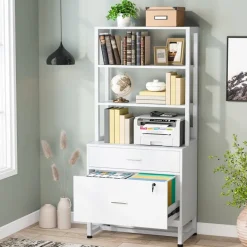 Hot Tribesigns 2-Drawer File Cabinet, Vertical Filing Cabinet with Lock & Bookshelf