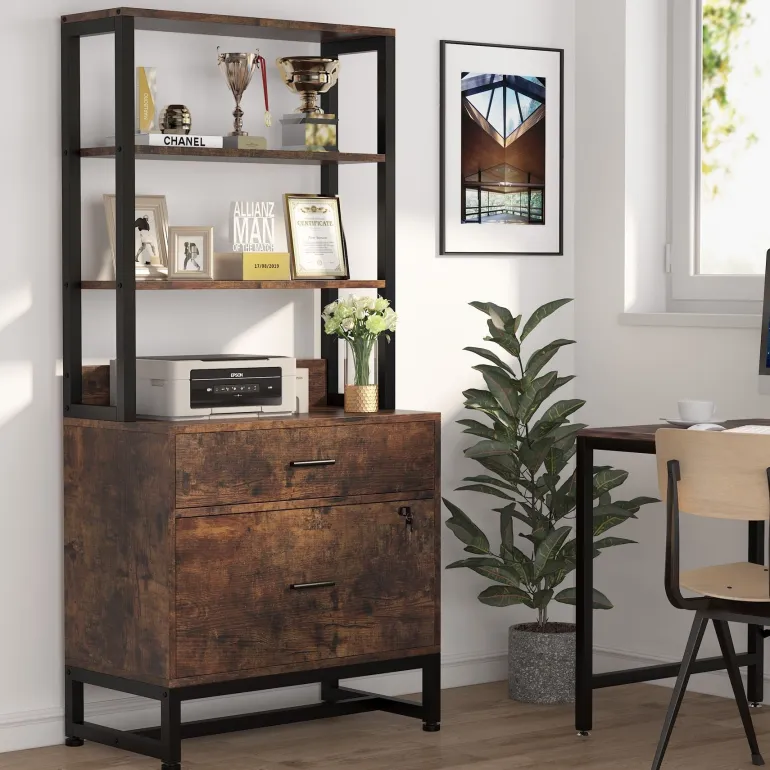 Hot Tribesigns 2-Drawer File Cabinet, Vertical Filing Cabinet with Lock & Bookshelf