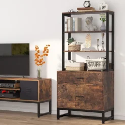 Hot Tribesigns 2-Drawer File Cabinet, Vertical Filing Cabinet with Lock & Bookshelf