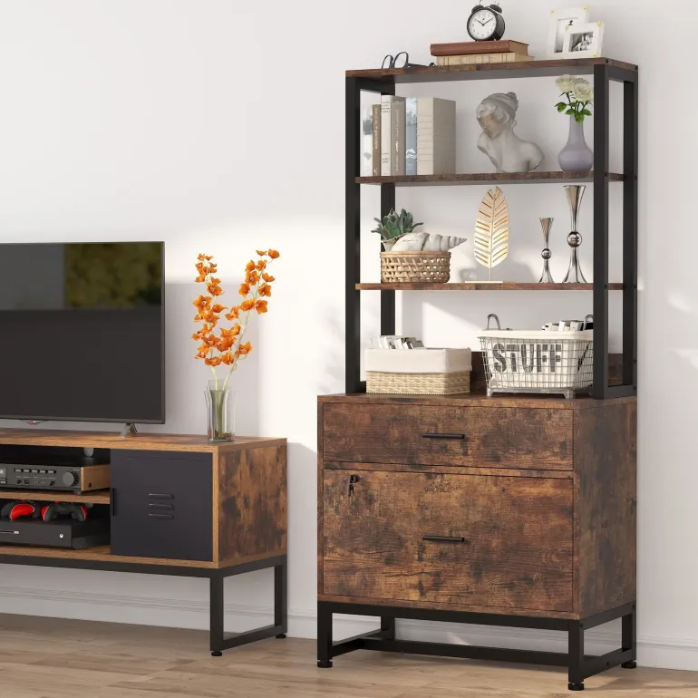 Hot Tribesigns 2-Drawer File Cabinet, Vertical Filing Cabinet with Lock & Bookshelf