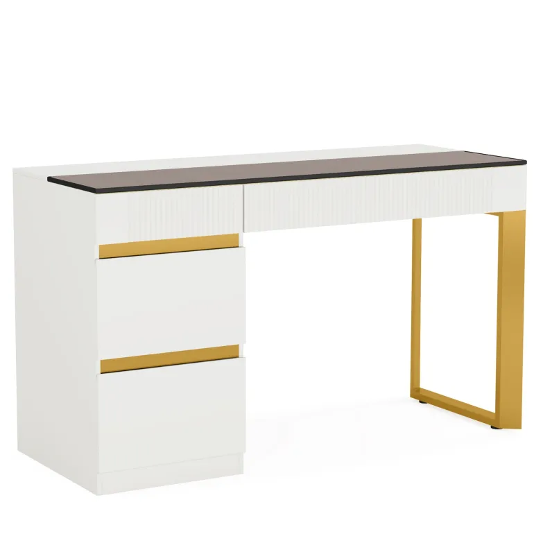 Flash Sale Tribesigns 4-Drawer Makeup Vanity, Modern Dressing Table with Glass Desktop(Without Mirror)