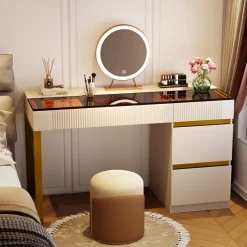 Flash Sale Tribesigns 4-Drawer Makeup Vanity, Modern Dressing Table with Glass Desktop(Without Mirror)