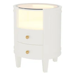 Online Tribesigns 2-Drawer Nightstand with LED Light, Modern Side Table with Glass Tabletop