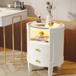 Online Tribesigns 2-Drawer Nightstand with LED Light, Modern Side Table with Glass Tabletop