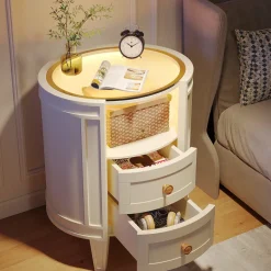 Online Tribesigns 2-Drawer Nightstand with LED Light, Modern Side Table with Glass Tabletop