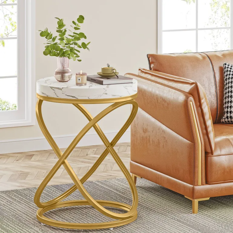 New Tribesigns End Table, 26" Tall Round Sofa Side Table with Faux Marble Top
