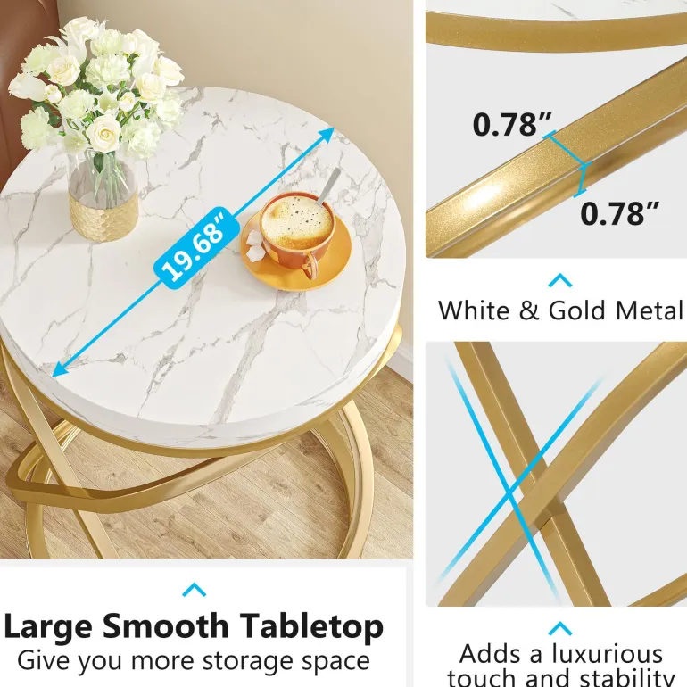 New Tribesigns End Table, 26" Tall Round Sofa Side Table with Faux Marble Top