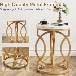 Best Tribesigns End Table, Round Side Table with Faux Marble Top, Modern Bedside Table