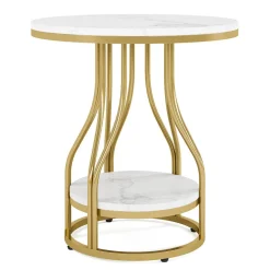 Discount Tribesigns End Table, Round 2-Tier Sofa Side Table with Metal Frame