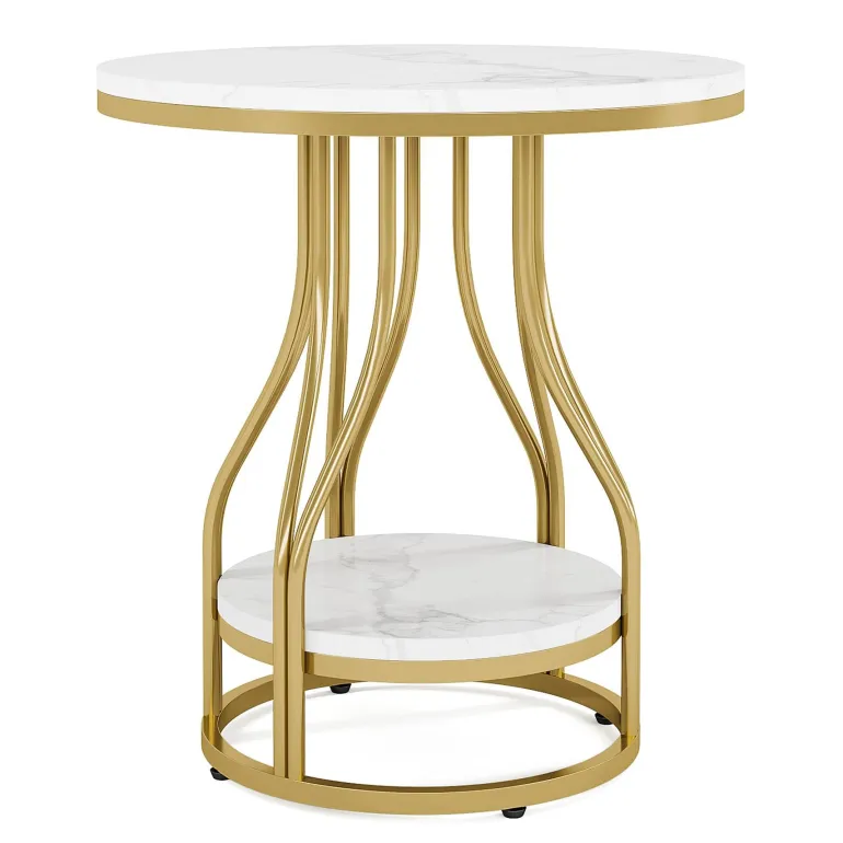 Discount Tribesigns End Table, Round 2-Tier Sofa Side Table with Metal Frame