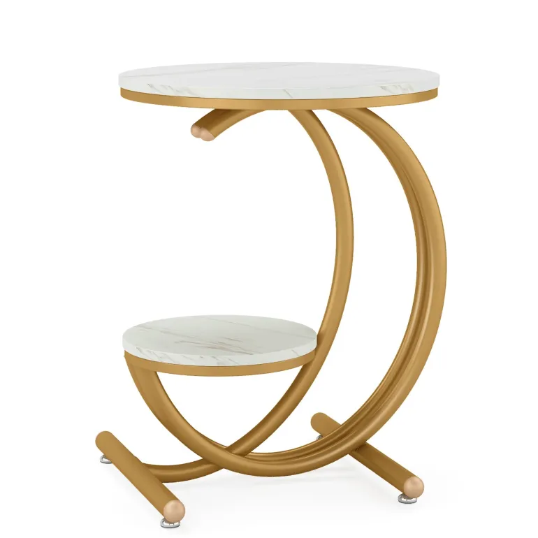 Store Tribesigns End Table, 2-Tier Faux Marble Side Table with C-Shaped Frame