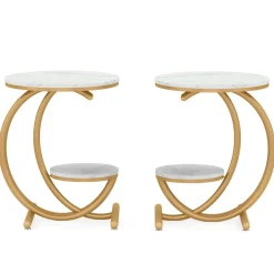 Store Tribesigns End Table, 2-Tier Faux Marble Side Table with C-Shaped Frame