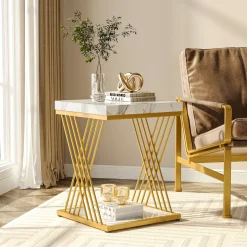 Best Tribesigns End Table, 2-Tier Square Side Table Modern Bedside Table