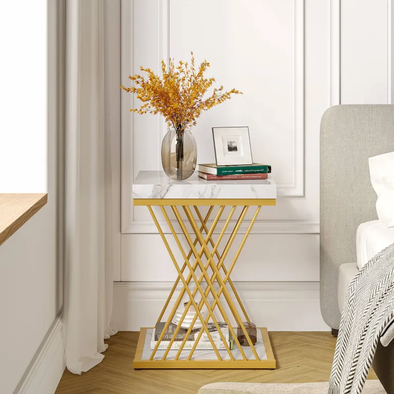 Best Tribesigns End Table, 2-Tier Square Side Table Modern Bedside Table