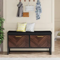 Online Tribesigns Entryway Shoe Storage Bench, Hallway Shoe Organizer with 2 Flip Drawers