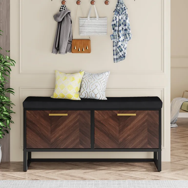 Online Tribesigns Entryway Shoe Storage Bench, Hallway Shoe Organizer with 2 Flip Drawers