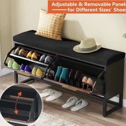 Online Tribesigns Entryway Shoe Storage Bench, Hallway Shoe Organizer with 2 Flip Drawers