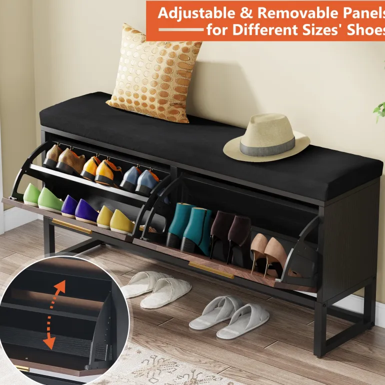 Online Tribesigns Entryway Shoe Storage Bench, Hallway Shoe Organizer with 2 Flip Drawers