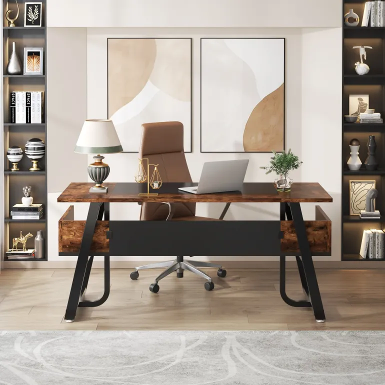 Outlet Tribesigns Executive Desk, 63" Computer Office Desk with Storage Shelf