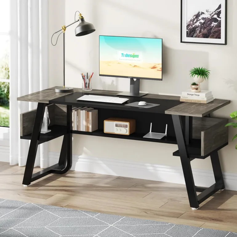 Outlet Tribesigns Executive Desk, 63" Computer Office Desk with Storage Shelf