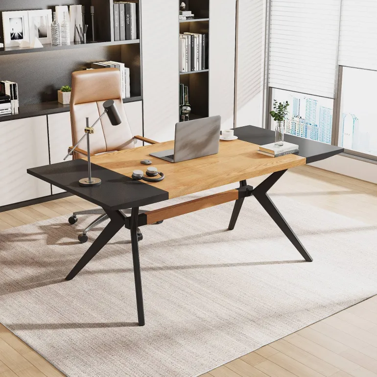 Store Tribesigns Executive Desk, 63" Computer Office Desk with X-Shape Frame